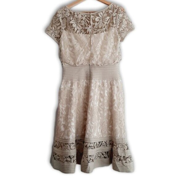 TADASHI SHOJI Embroidered Lace Cap Sleeve Blouson Knee Length Cream Dress Sz 6 - Picture 10 of 15